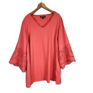 Roaman's Tunic Woman's Plus Size 20W Orange 3/4 Sleeve Pullover Cottage Flowy